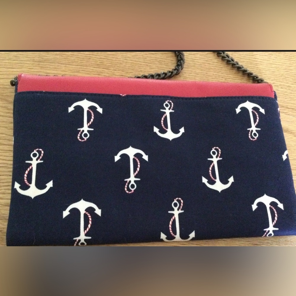 J CREW Nautical Mariner Sailor Anchor CLUTCH Shoulder Bag Purse ~Red White Blue - Picture 2 of 6